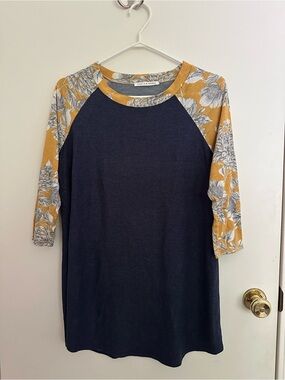 Chris and Carol Navy Tunic with Mustard Floral Raglan Sleeves